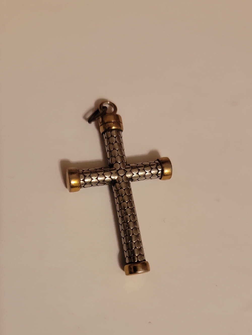 Two-Tone Silver and Gold Cross Pendant Necklace